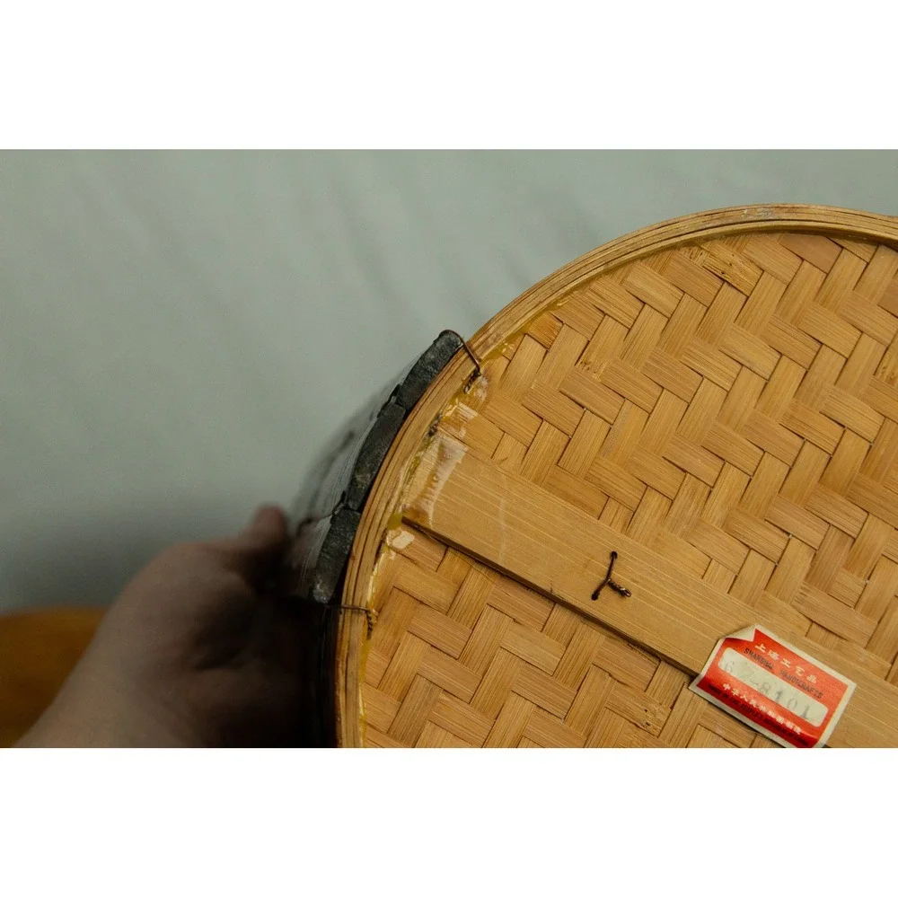 Vintage Chinese Wedding Basket 2 Tier Woven Bamboo Lacquered Picnic Carrier